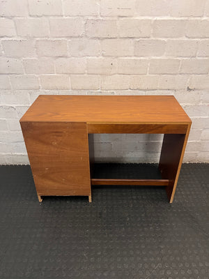 Wooden Office Desk with 4 Drawers — Chipped Veneer and Surface Wear – back view
