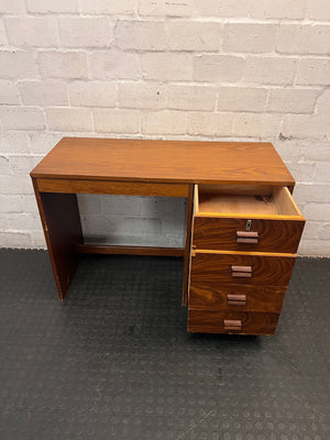 Wooden Office Desk with 4 Drawers — Chipped Veneer and Surface Wear – side view