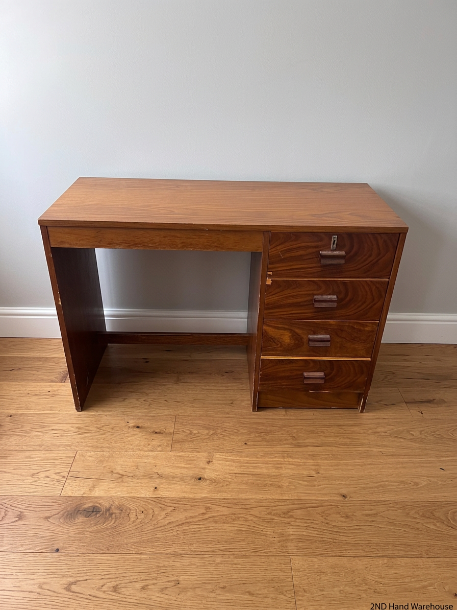 Wooden Office Desk with 4 Drawers — Chipped Veneer and Surface Wear – styled product image