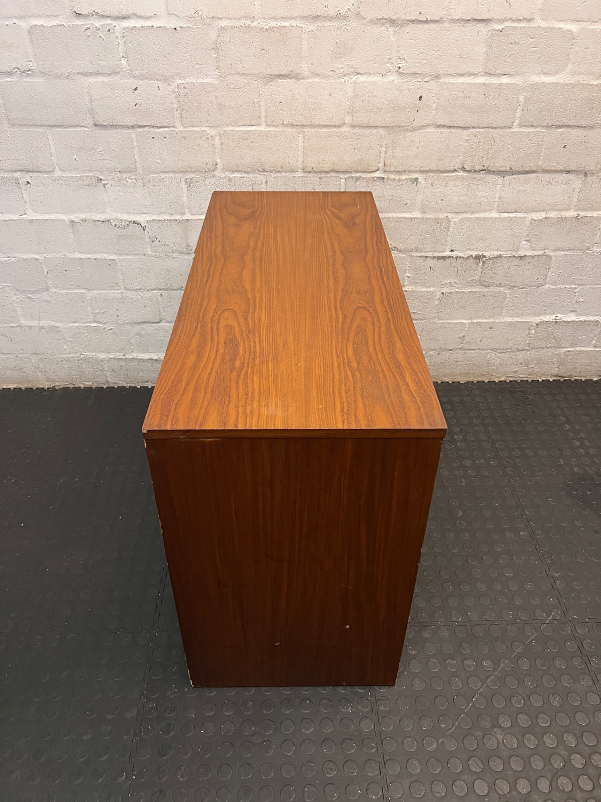 Wooden Office Desk with 4 Drawers — Chipped Veneer and Surface Wear – top view