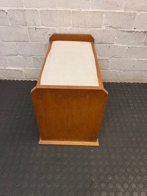 Wooden Dressing Stool with Striped Upholstered Seat – side view