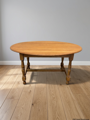 Oval Oak Dining Table with Turned Legs — Good Condition – styled product image