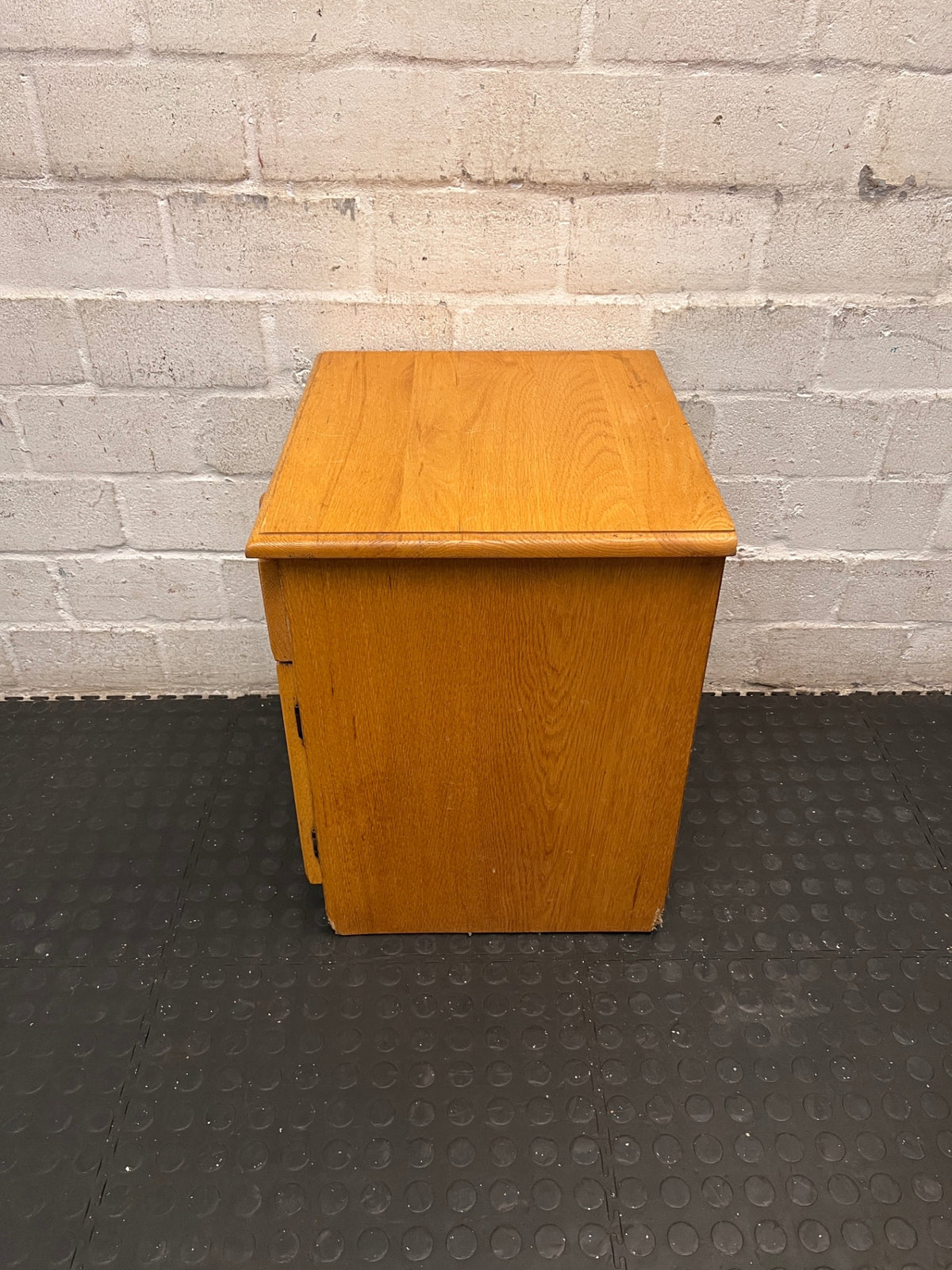 Light Brown Wooden Bedside Pedestal with Drawer — Well Used Condition – condition detail