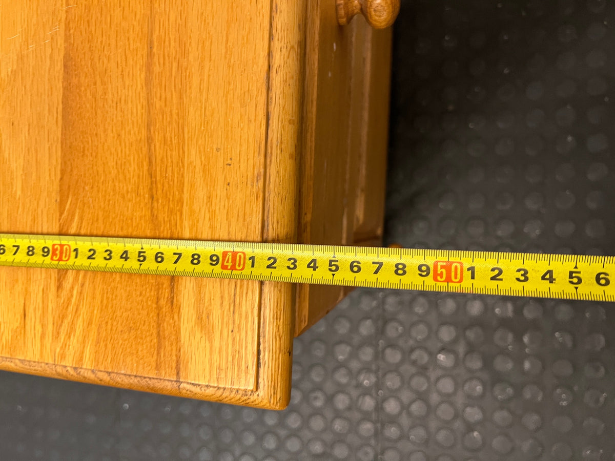 Light Brown Wooden Bedside Pedestal with Drawer — Well Used Condition – depth measurement