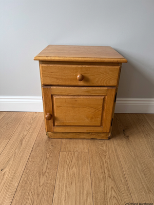 Light Brown Wooden Bedside Pedestal with Drawer — Well Used Condition – styled product image