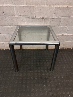 Square Glass and Chrome Side Table with Metal Legs – back view