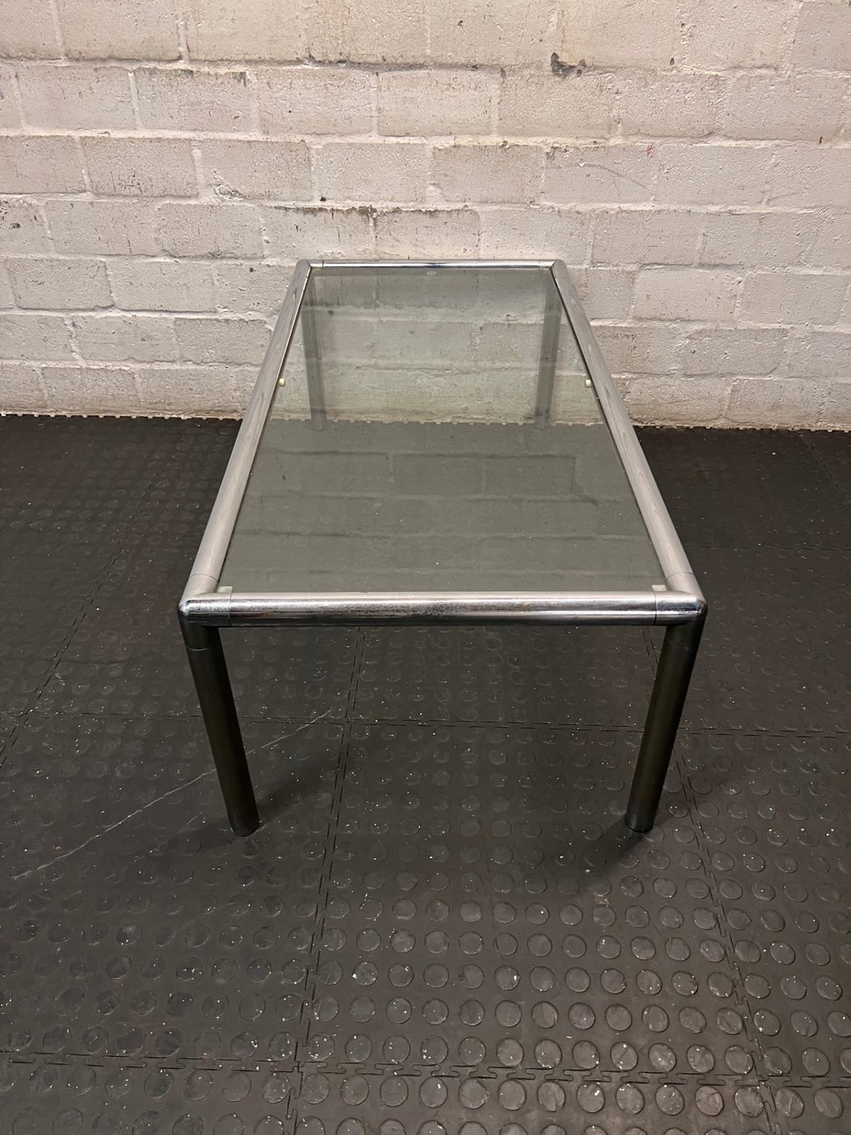 Chrome Frame Glass Coffee Table — Fair Condition With Visible Wear – back view