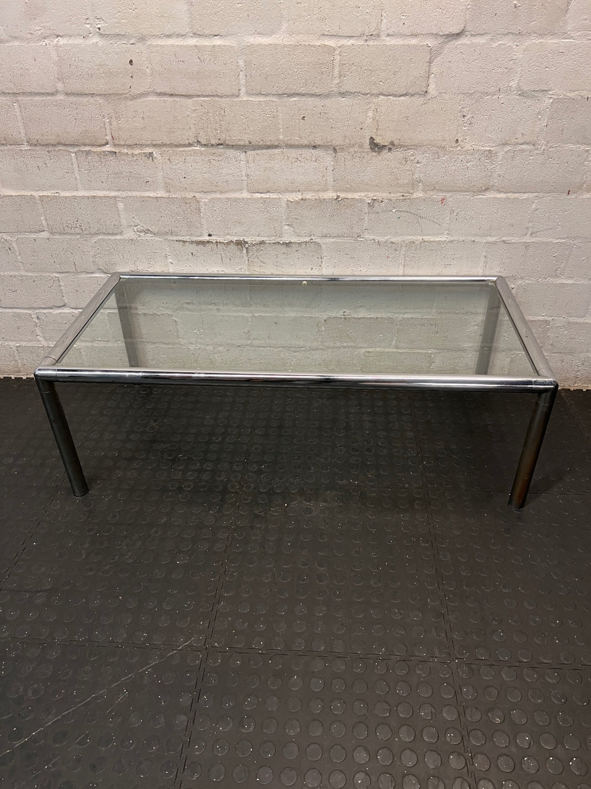 Chrome Frame Glass Coffee Table — Fair Condition With Visible Wear – condition detail
