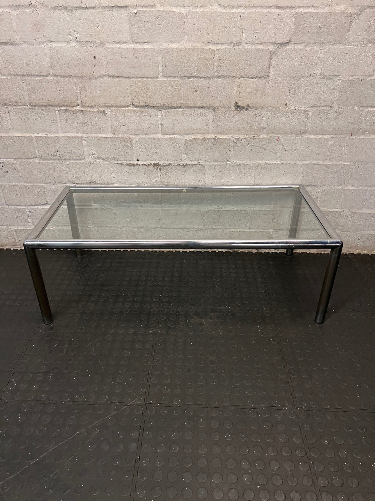 Chrome Frame Glass Coffee Table — Fair Condition With Visible Wear – main front view