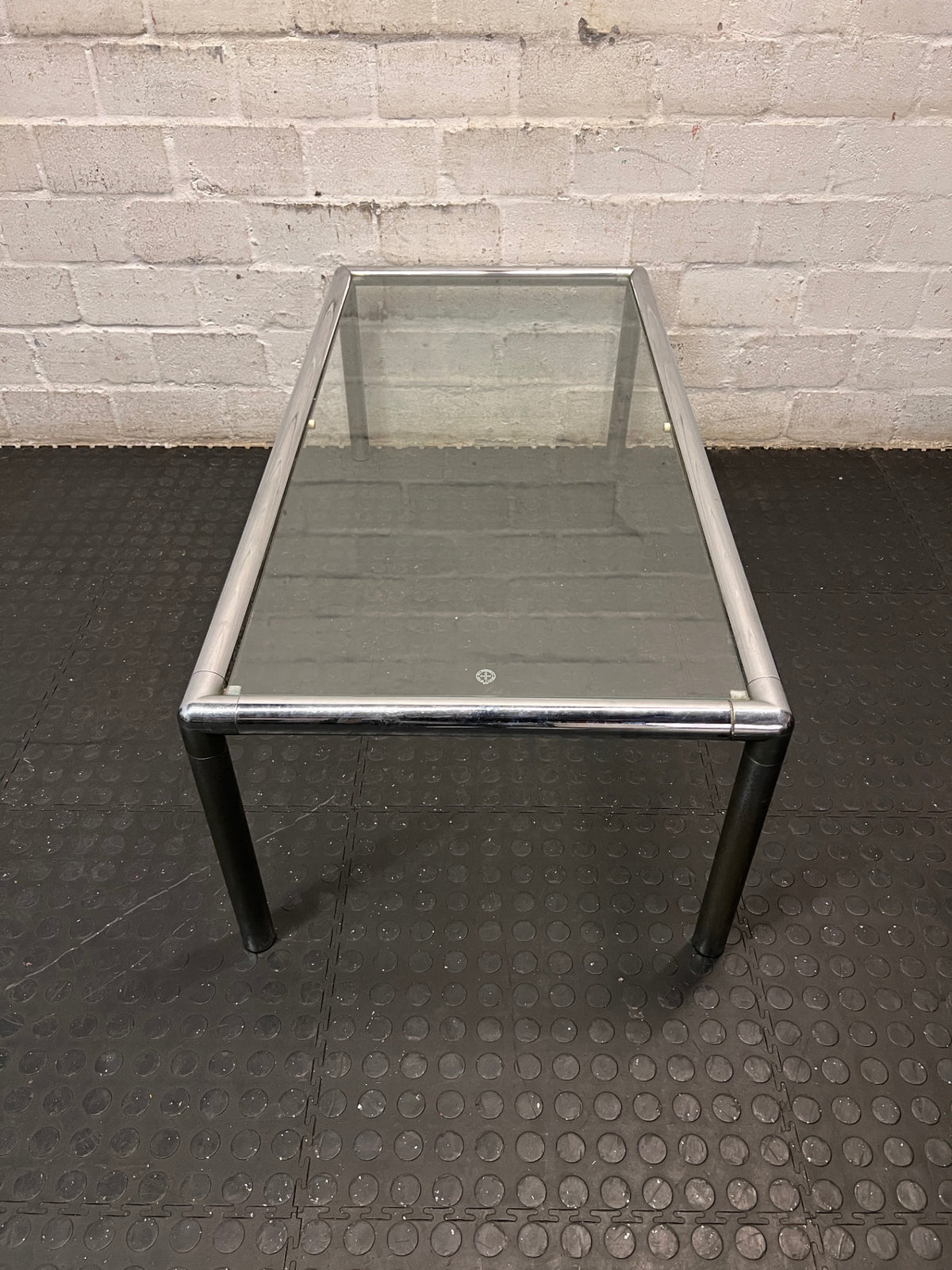 Chrome Frame Glass Coffee Table — Fair Condition With Visible Wear – side view