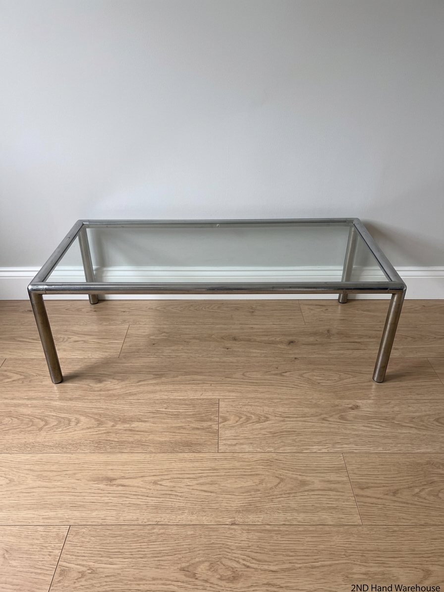 Chrome Frame Glass Coffee Table — Fair Condition With Visible Wear – styled product image