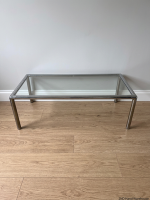 Chrome Frame Glass Coffee Table — Fair Condition With Visible Wear – styled product image