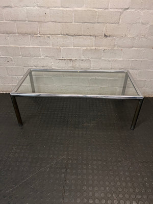 Chrome Frame Glass Coffee Table — Fair Condition With Visible Wear – top view