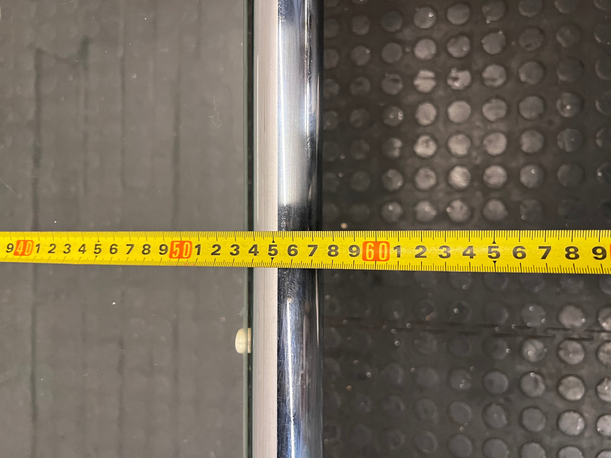 Chrome Frame Glass Coffee Table — Fair Condition With Visible Wear – width measurement