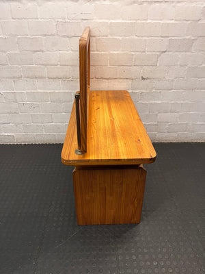 Pine Wood Dressing Table with Cane Inserts and Mirror — Fair Condition Wood Dresser Mirror Set – top view