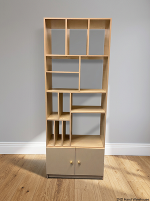 Asymmetrical Shelving Unit with Bottom Cupboard – styled product image