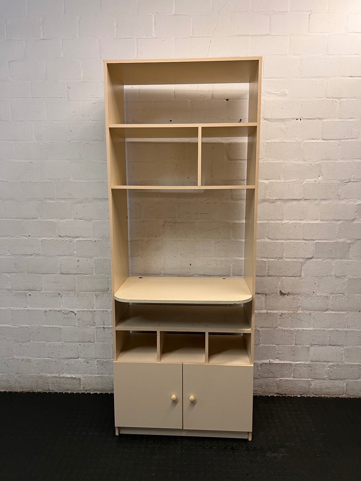 Tall Light Wood Finish Wall Unit with Cupboard – main front view