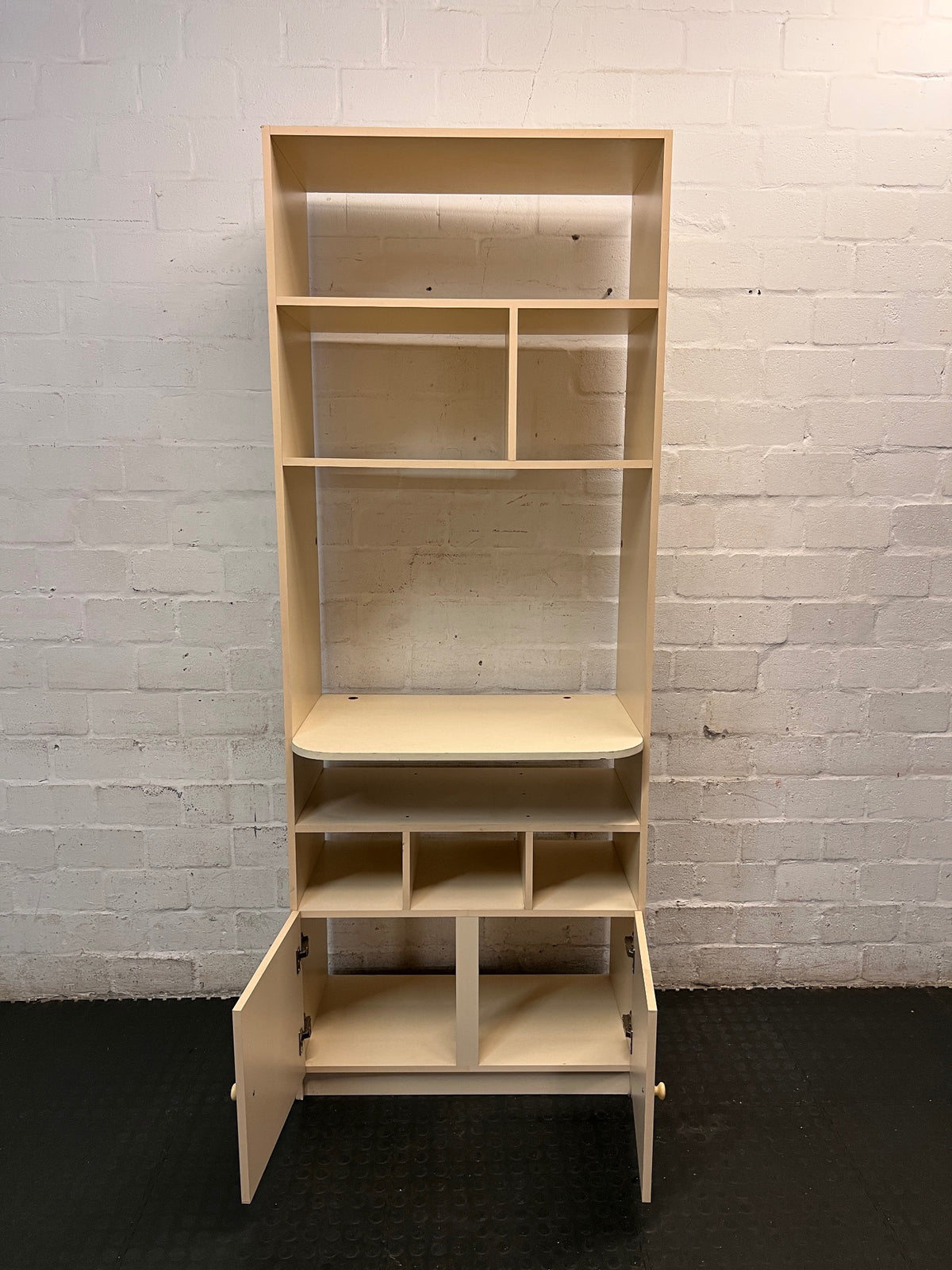 Tall Light Wood Finish Wall Unit with Cupboard – side view