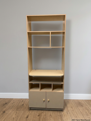 Tall Light Wood Finish Wall Unit with Cupboard – styled product image
