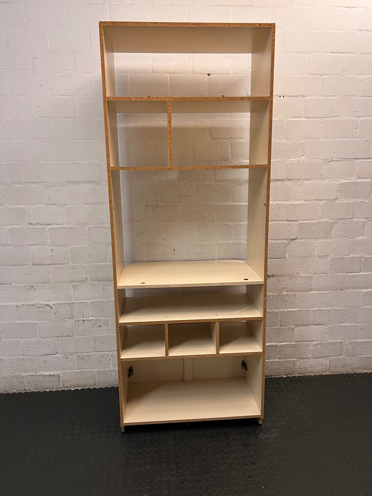 Tall Light Wood Finish Wall Unit with Cupboard – top view