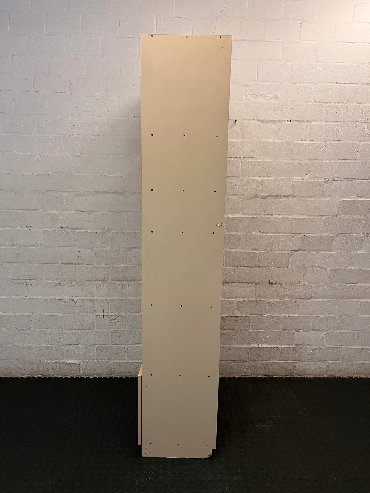 Tall Asymmetrical Shelving Wall Unit with Bottom Cupboard — Fair Used Condition – condition detail