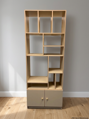 Tall Asymmetrical Shelving Wall Unit with Bottom Cupboard — Fair Used Condition – styled product image