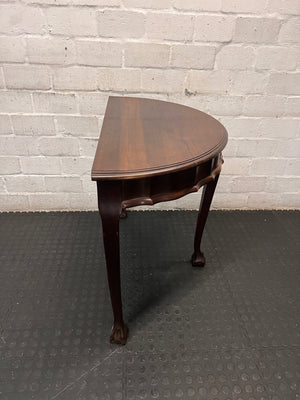 Dark Brown Half-Moon Console Table with Claw Feet — Fair Condition with Visible Surface Wear – back view