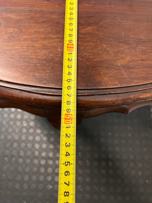 Dark Brown Half-Moon Console Table with Claw Feet — Fair Condition with Visible Surface Wear – depth measurement
