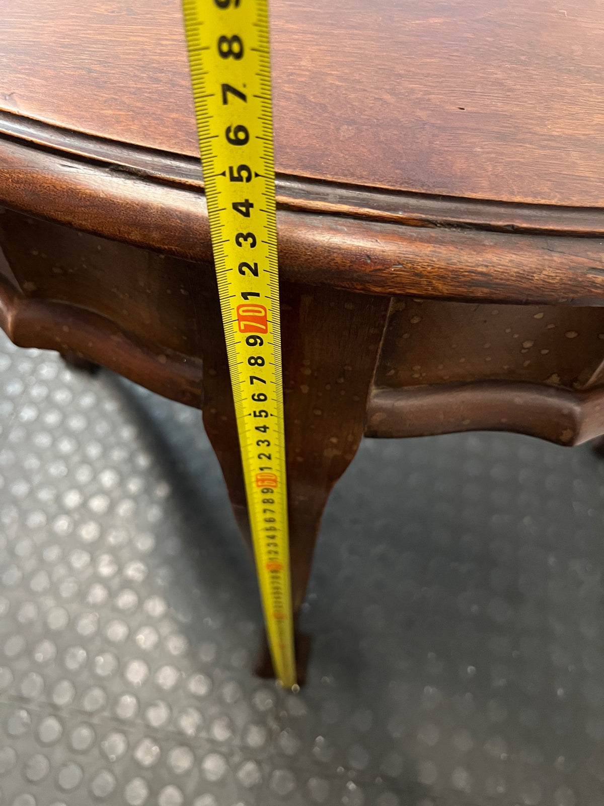 Dark Brown Half-Moon Console Table with Claw Feet — Fair Condition with Visible Surface Wear – height measurement