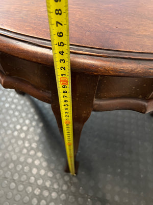 Dark Brown Half-Moon Console Table with Claw Feet — Fair Condition with Visible Surface Wear – height measurement