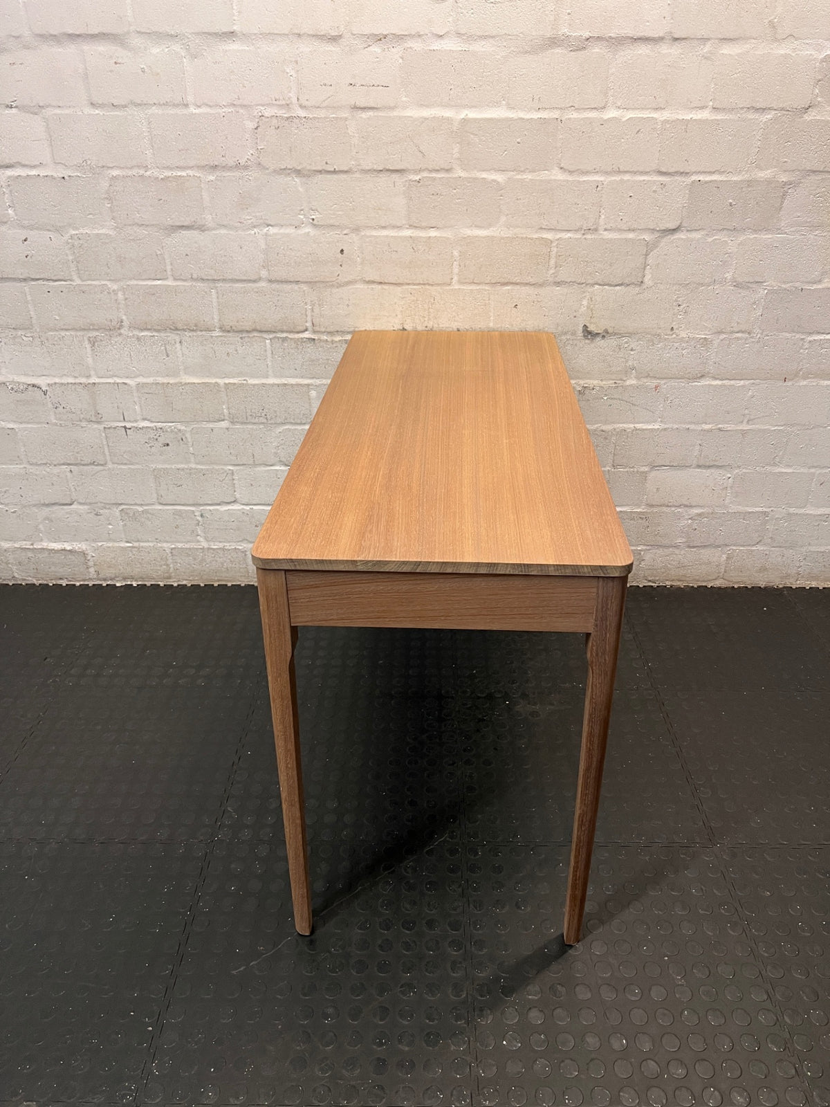 James Mudge Iroko Wood Writing Desk with Drawer — Great Condition Designer Desk – condition detail