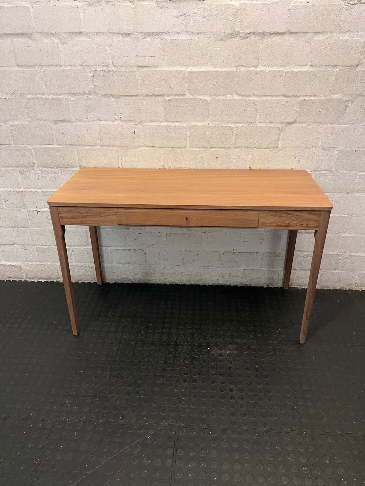 James Mudge Iroko Wood Writing Desk with Drawer — Great Condition Designer Desk – main front view