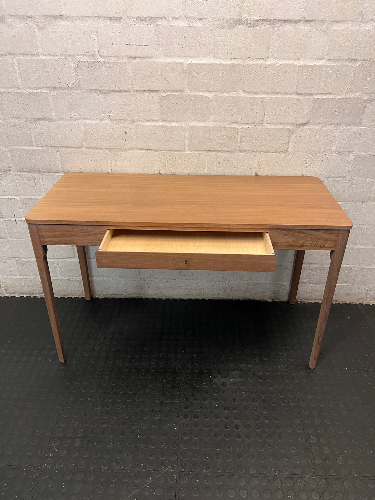 James Mudge Iroko Wood Writing Desk with Drawer — Great Condition Designer Desk – side view