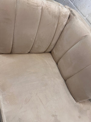 Cream Velvet L-Shape Sectional Couch with Gold Legs — Good Working Order – top view