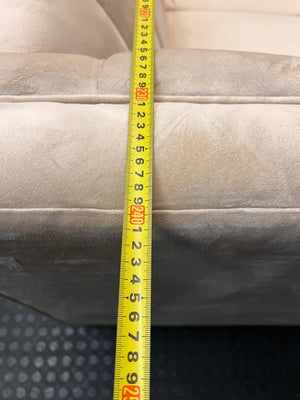 Cream Velvet L-Shape Sectional Couch with Gold Legs — Good Working Order – width measurement