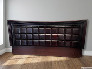 Mahogany Curved King Headboard with Quilted Inset — Fair Condition with Chipped Bedside Tables – styled product image