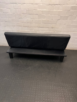 Black Tufted Leather-Look Sleeper Couch — Good Working Order – back view