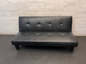 Black Tufted Leather-Look Sleeper Couch — Good Working Order – main front view