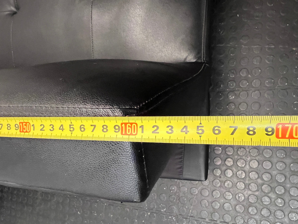 Black Tufted Leather-Look Sleeper Couch — Good Working Order – width measurement