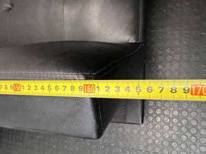 Black Tufted Leather-Look Sleeper Couch — Good Working Order – width measurement