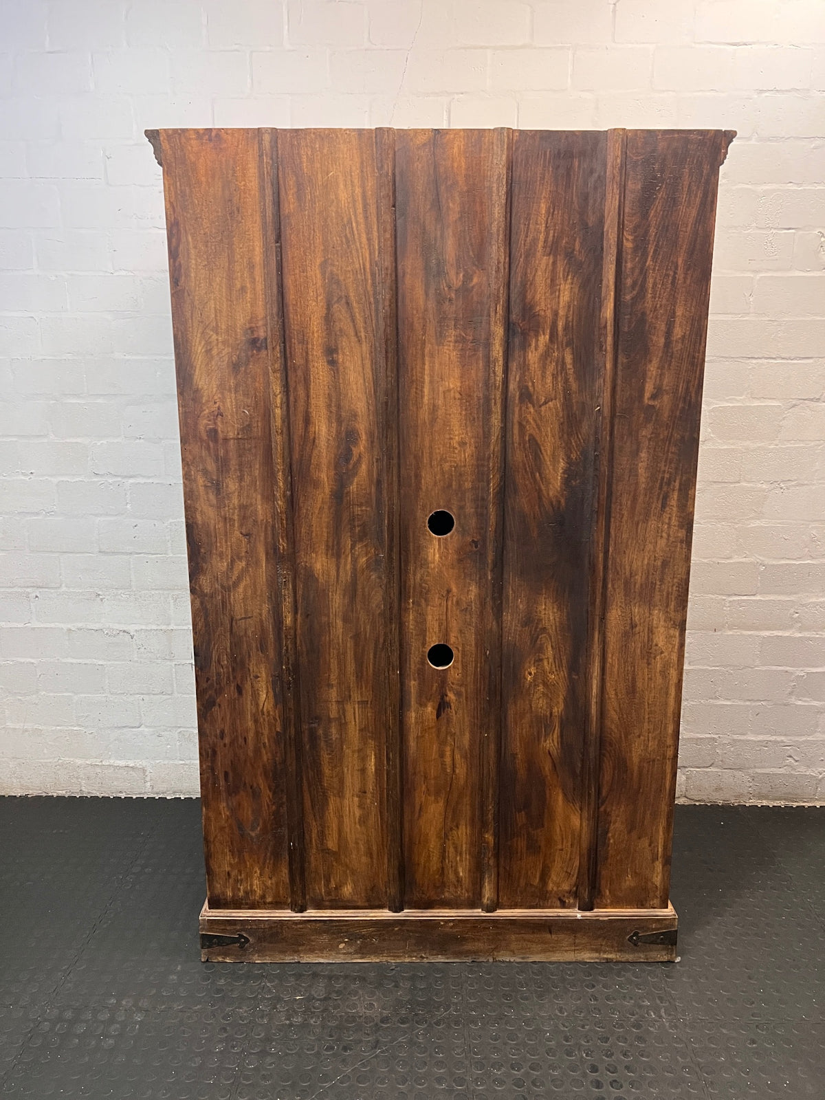 Carved Indian Teak Double Door Armoire — Good Working Order – back view