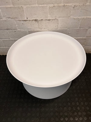 Round White Pedestal Coffee Table — Good Working Order – back view