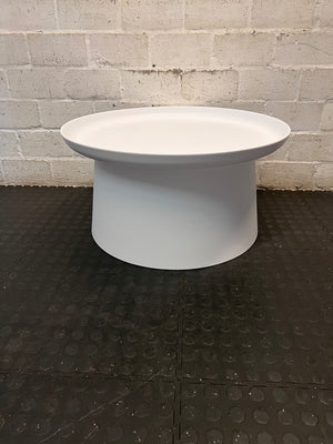 Round White Pedestal Coffee Table — Good Working Order – side view