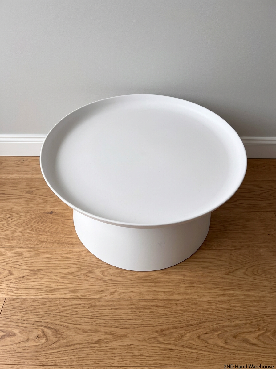 Round White Pedestal Coffee Table — Good Working Order – styled product image