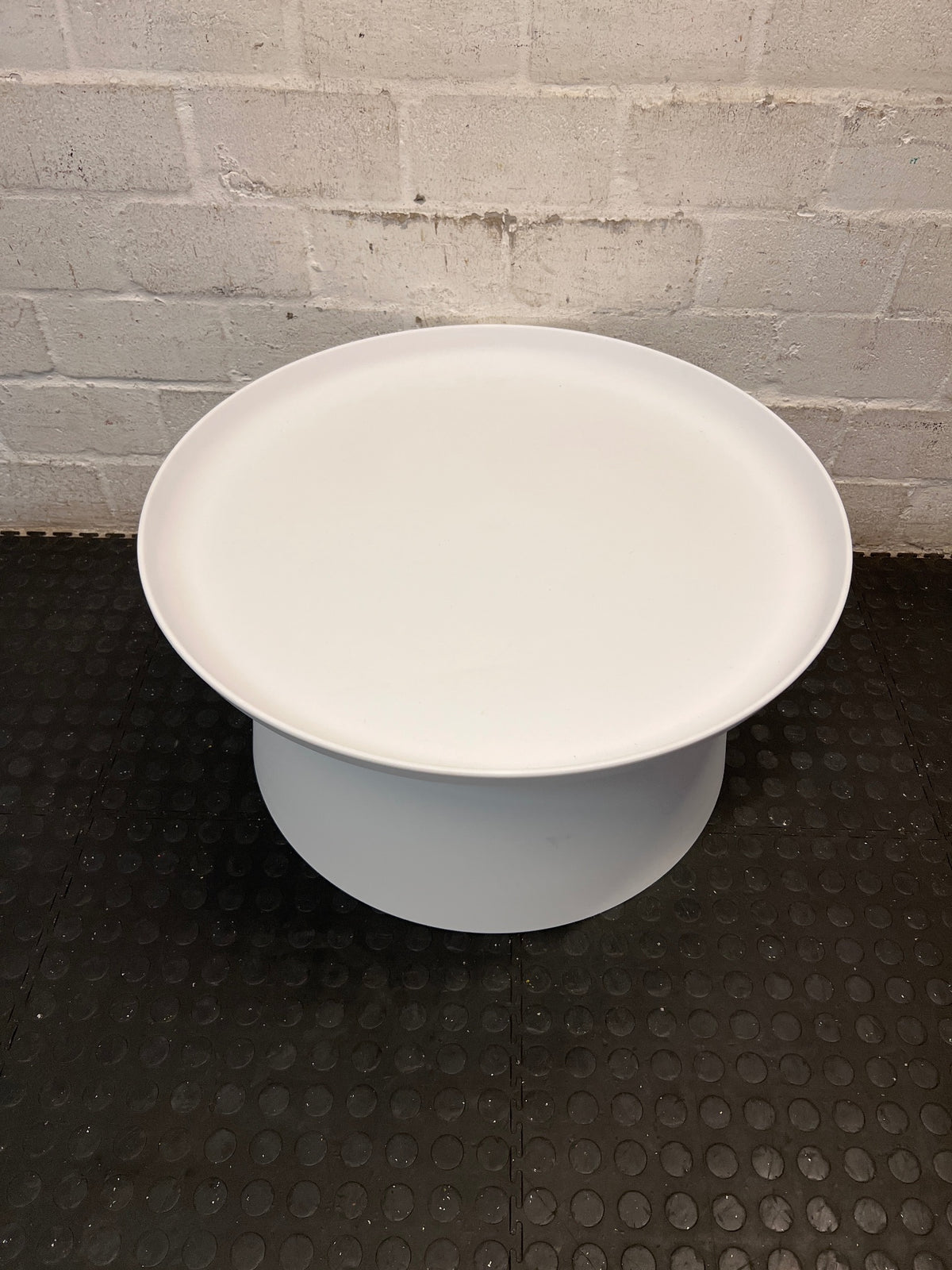 Round White Pedestal Coffee Table — Good Working Order – top view