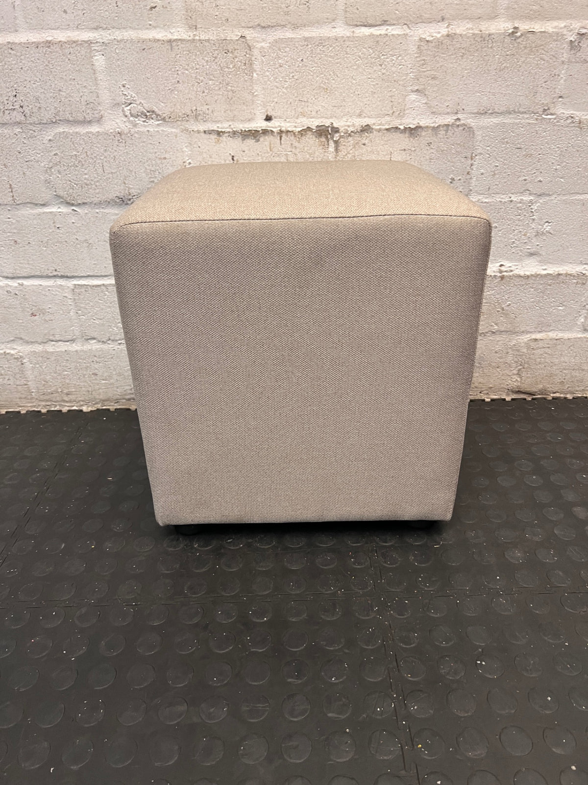 Square Beige Fabric Ottoman — Good Condition – back view