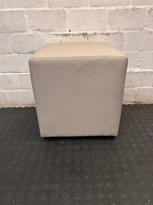 Square Beige Fabric Ottoman — Good Condition – back view