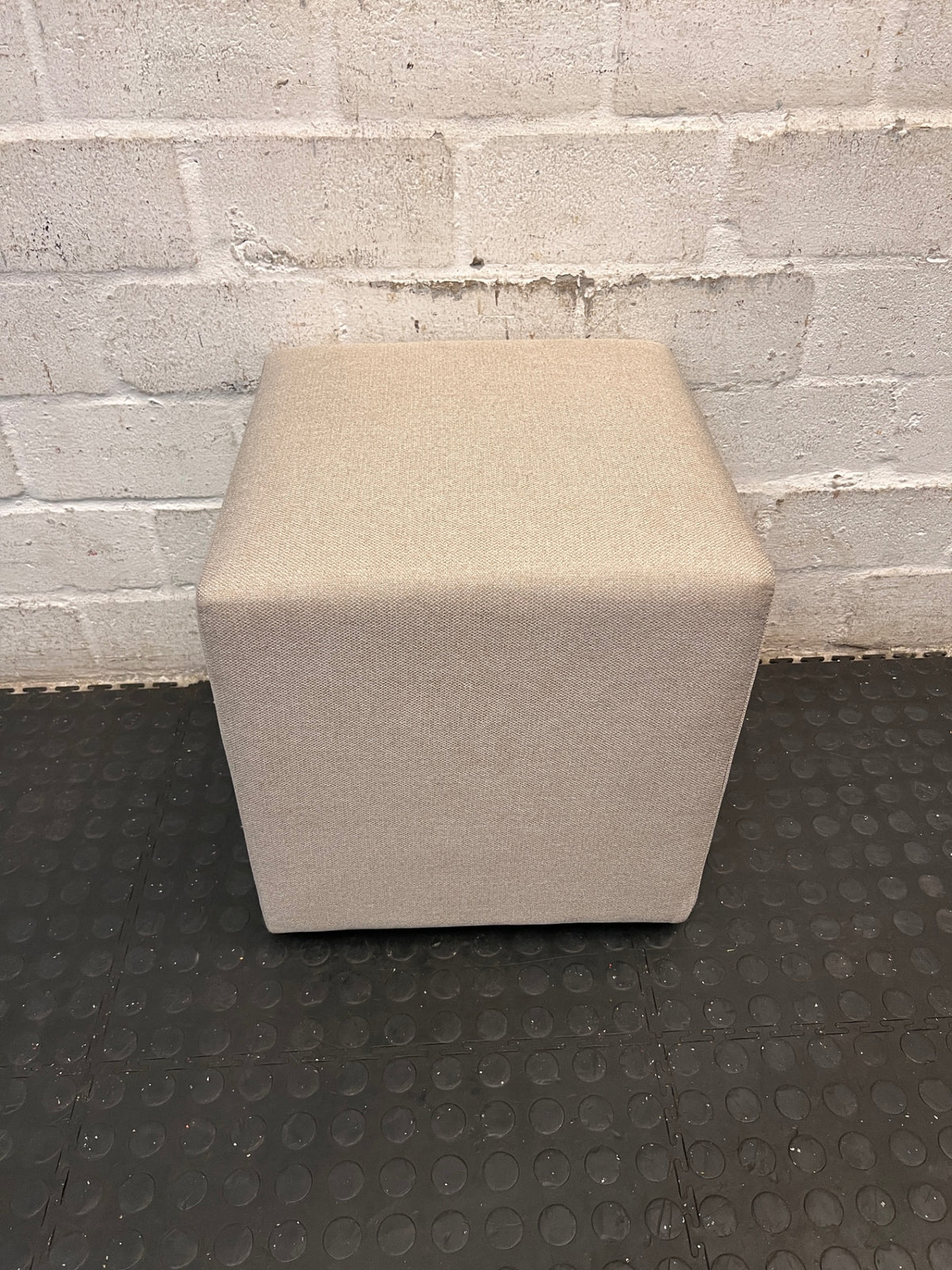 Square Beige Fabric Ottoman — Good Condition – condition detail