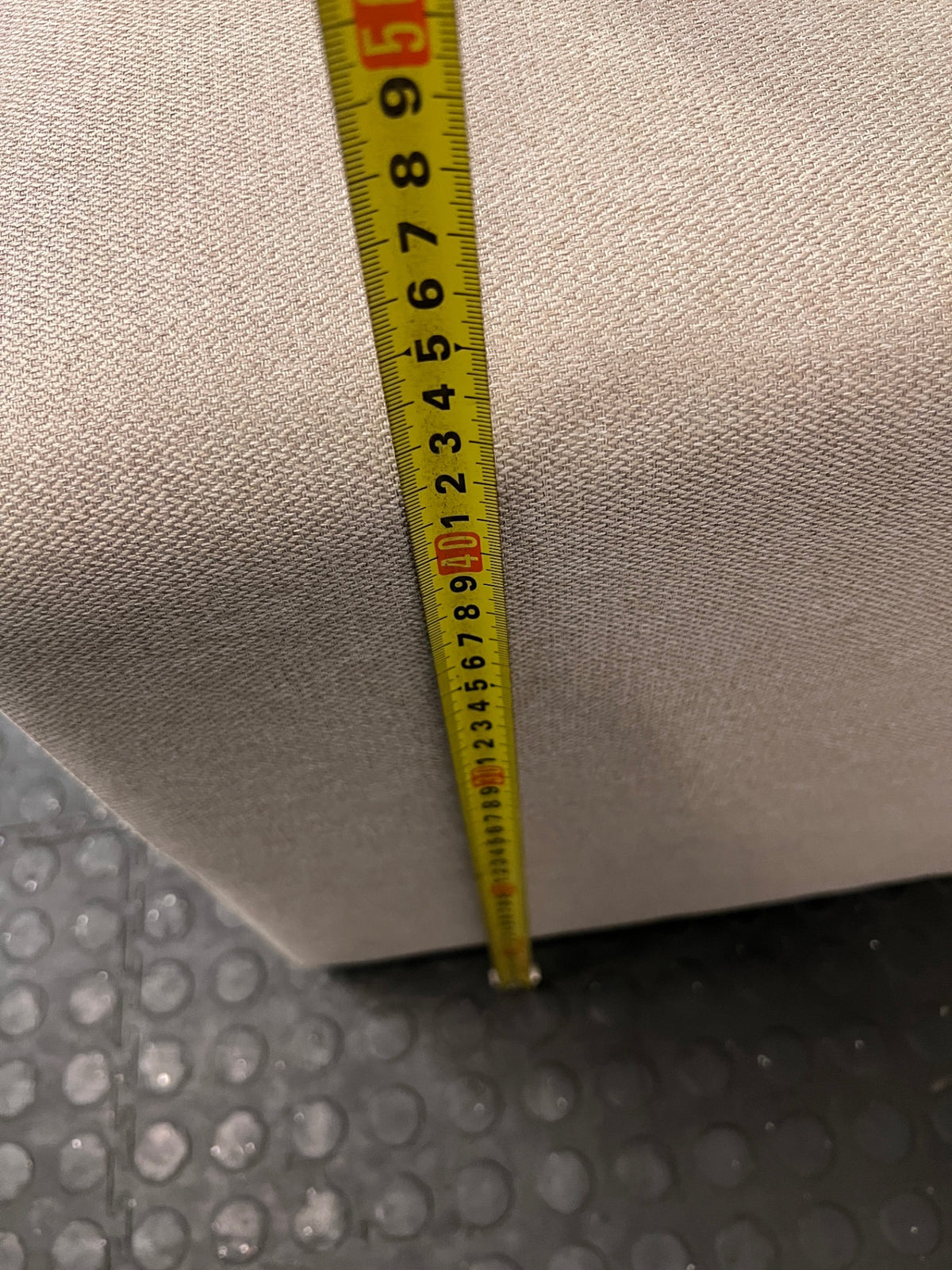 Square Beige Fabric Ottoman — Good Condition – height measurement