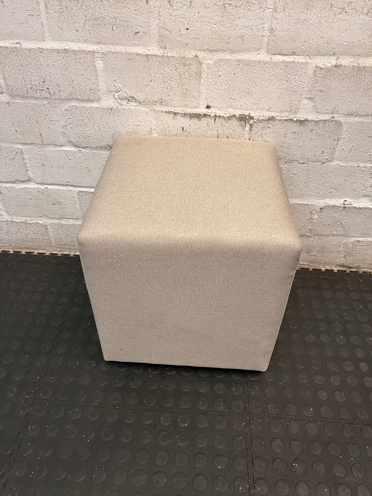 Square Beige Fabric Ottoman — Good Condition – main front view